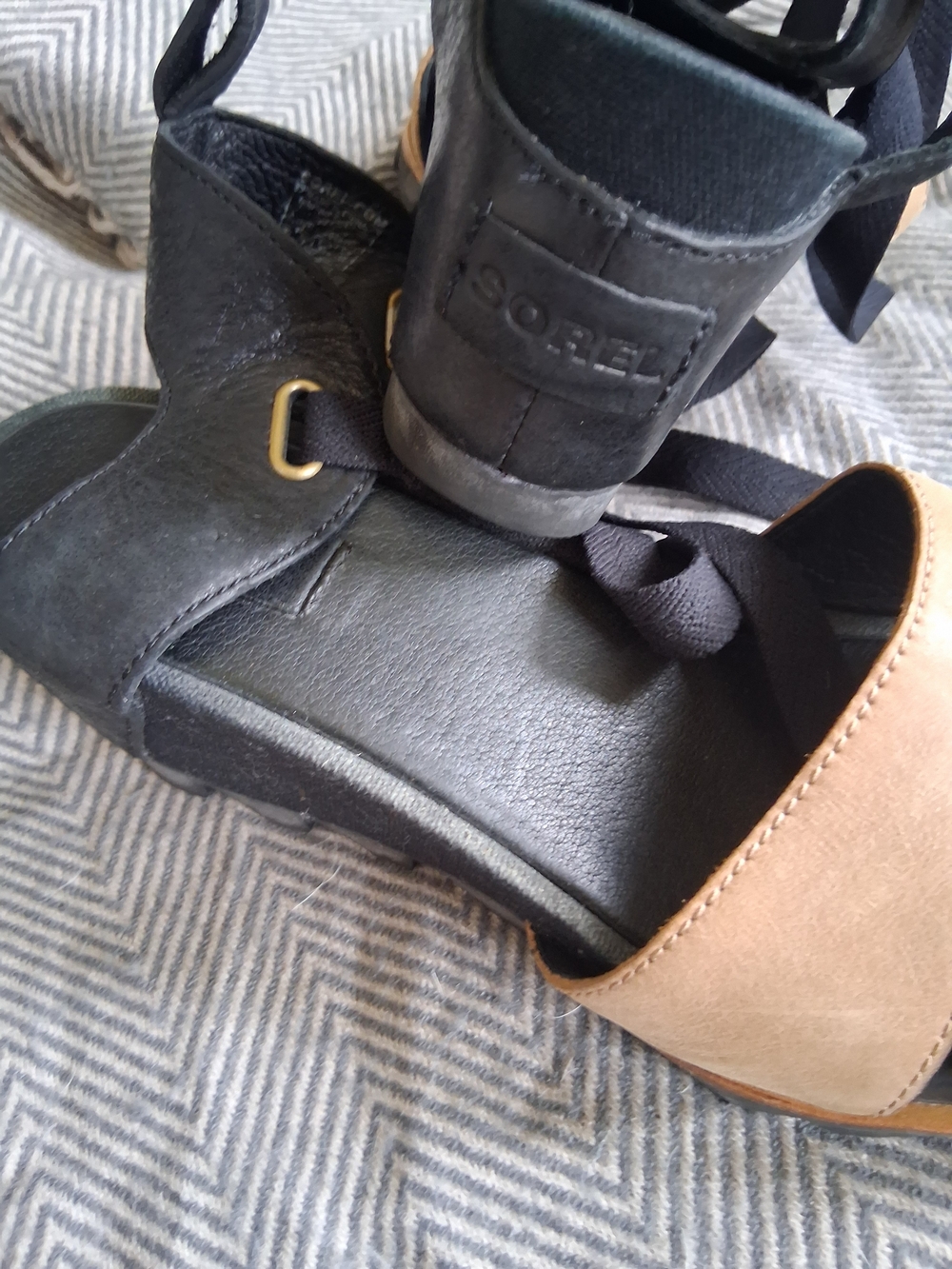 Sorel Women's Tan and Black Lace-Up Sandals - Picture 2 of 7
